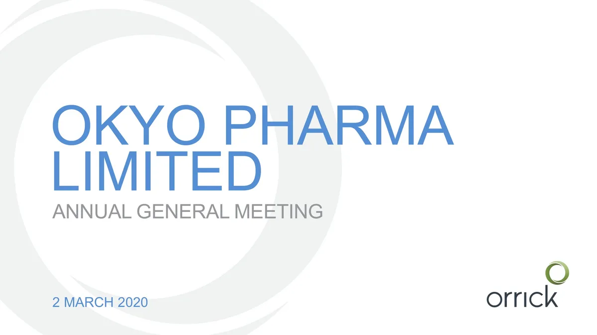 OKYO Pharma | Shareholder Engagement Presentation Deck | 2 slides · slide 1