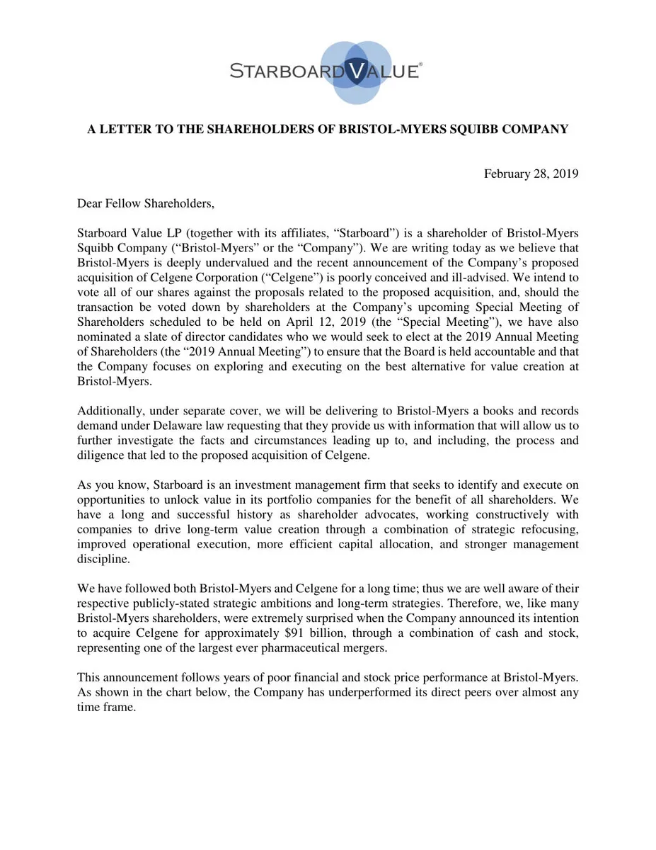 This is the first page of an activist investor presentation/letter.