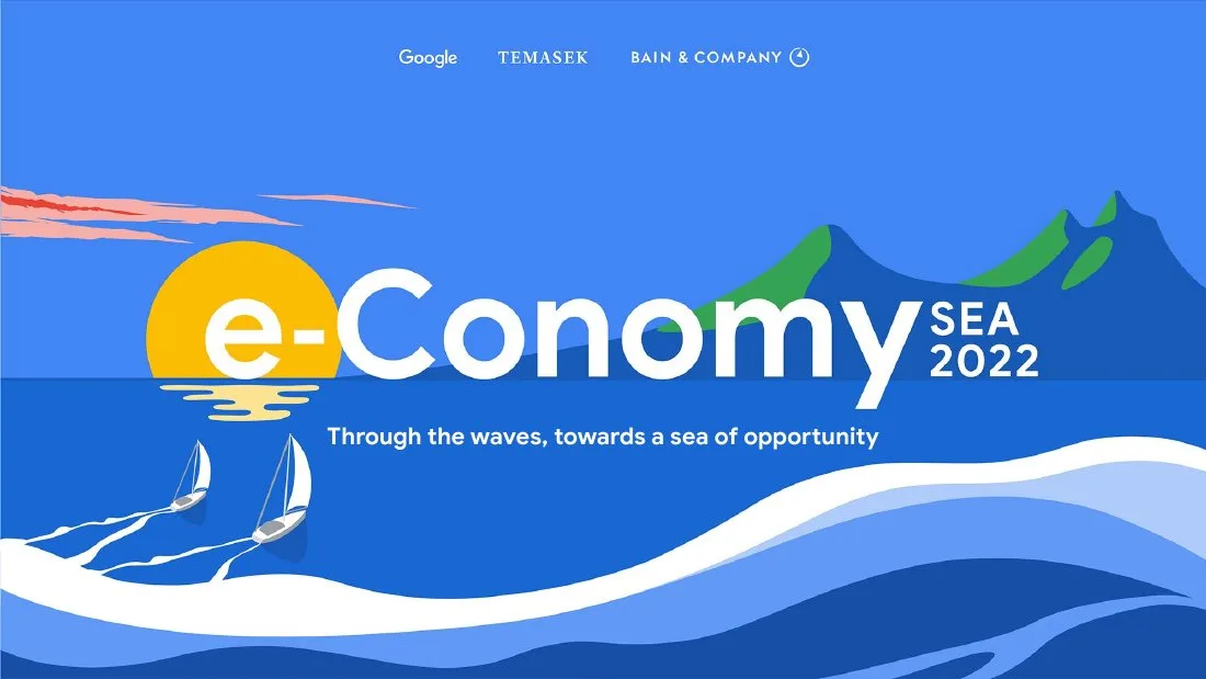 The slide features a stylized illustration of sailboats on the ocean with a sunset, reflecting the 'sea of opportunity' theme.