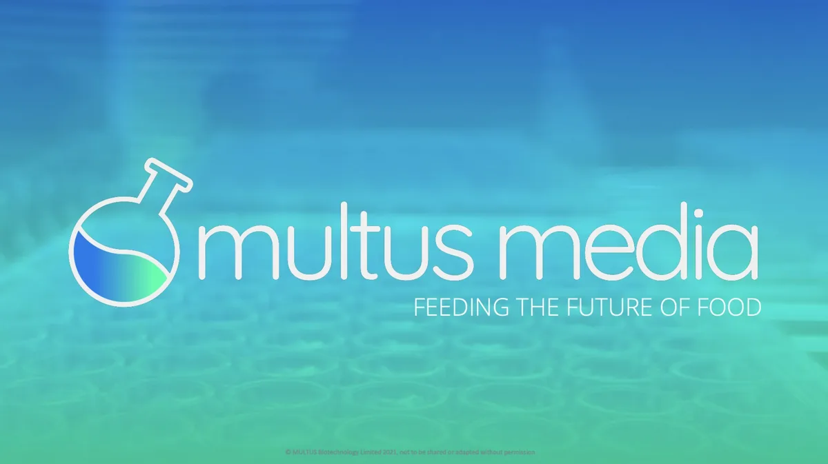 The slide features a stylized laboratory flask icon and the tagline 'FEEDING THE FUTURE OF FOOD'.