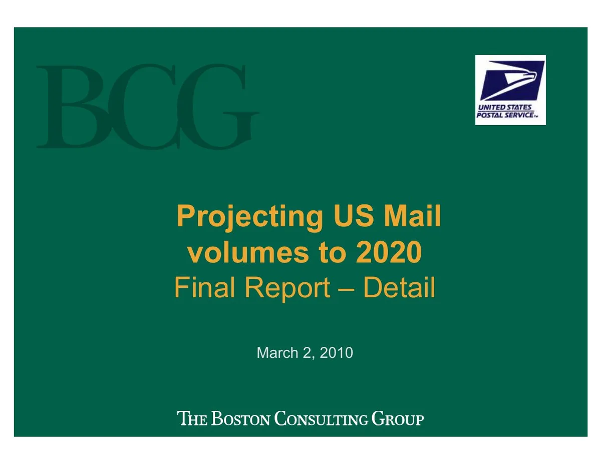 Projecting US Mail volumes to 2020 · slide 1