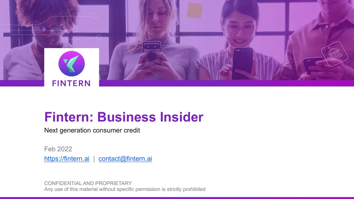 Check out the 11-slide pitch deck Fintern;; a startup aiming to make loans more affordable with open-banking data;; used to raise $11 million · slide 1