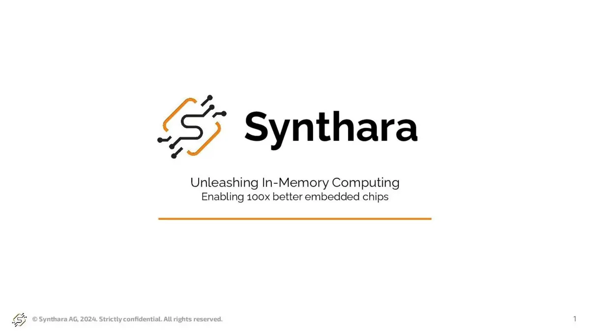 Pitch deck: Semiconductor startup Synthara raises $11 million · slide 1