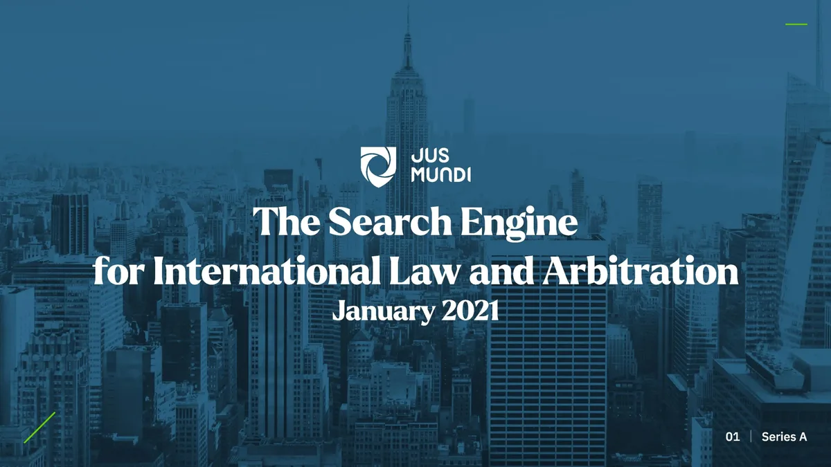 Here's the 16-page pitch deck that landed legal research company Jus Mundi a $10 million Series A · slide 1