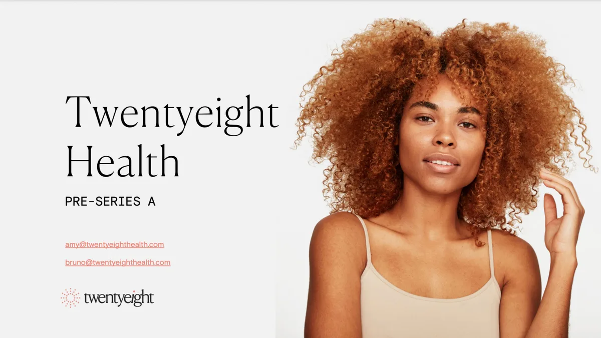 Pitch deck Twentyeight Health used to raise $8.3 million · slide 1