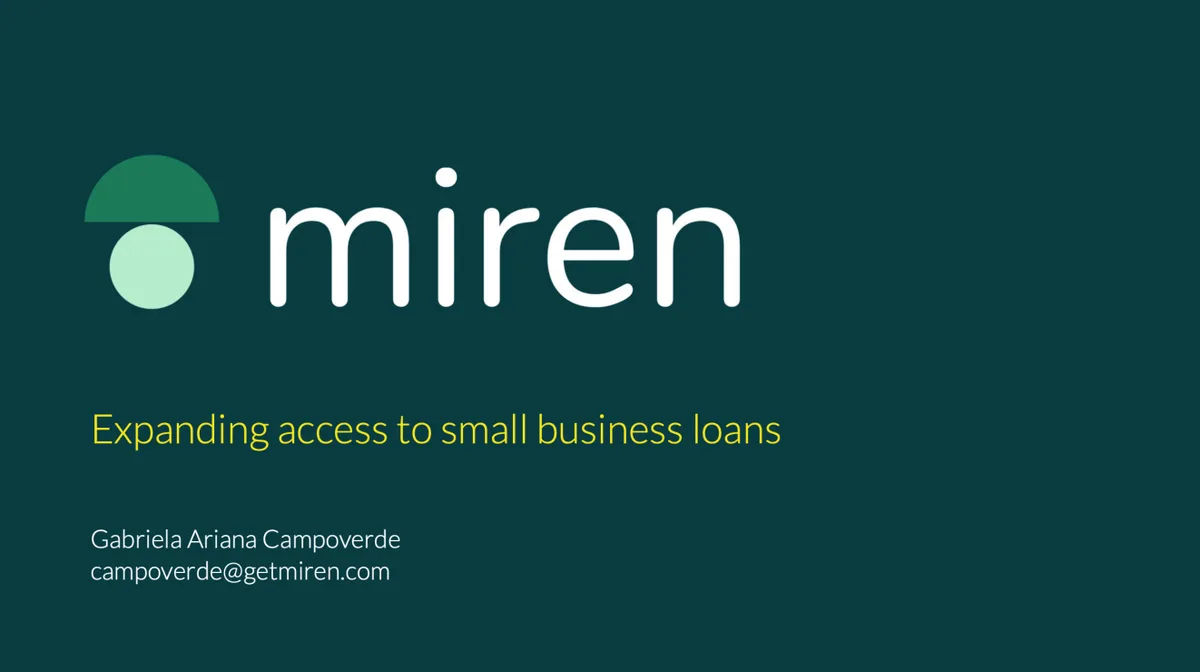 See the 15-slide pitch deck for Google-backed lending fintech Miren · slide 1