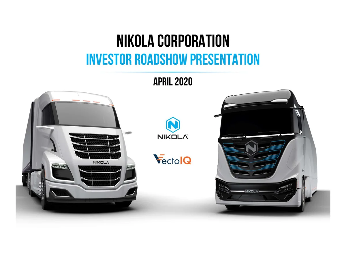 Features Nikola and VectoIQ logos, indicating the SPAC merger context.