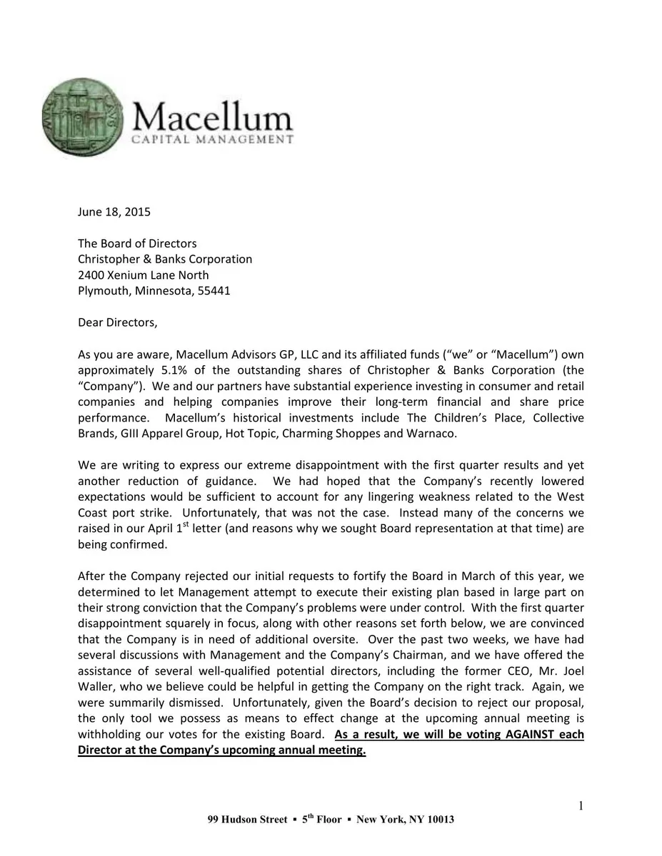 This is an activist investor letter.