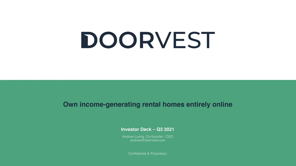 The pitch deck Doorvest uses to raise funding, help retail investors · slide 1