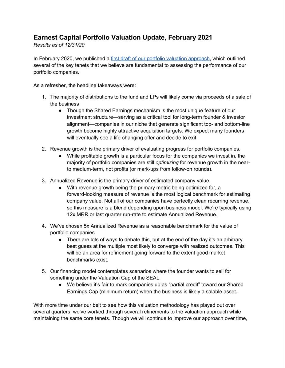 The slide outlines the valuation framework for the 'SEAL' (Shared Earnings Agreement) model.