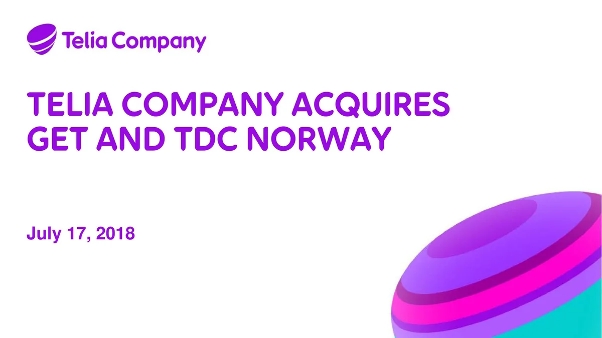 Telia Company | Mergers and Acquisitions Presentation Deck | 12 slides · slide 1