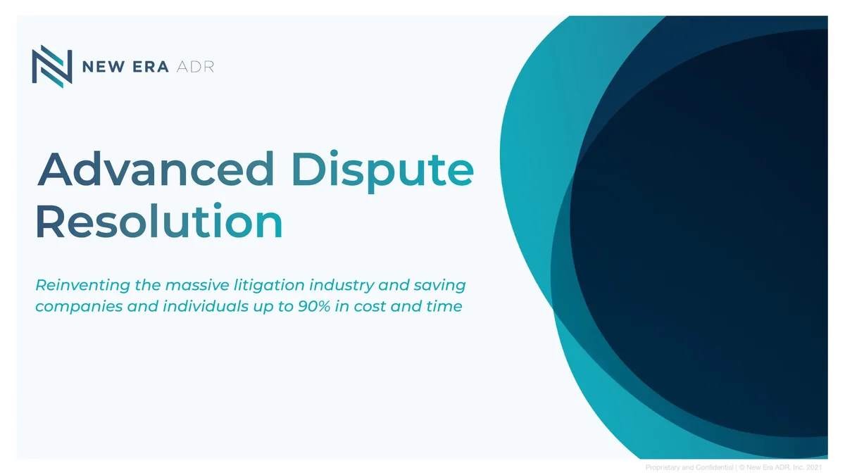 See the 13-page pitch deck legal-disputes startup New Era ADR used to nab $4.6 million in seed funding · slide 1