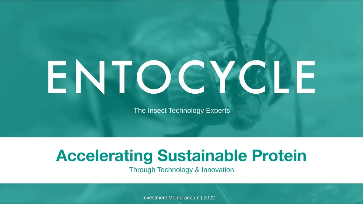 The background image is a macro photograph of an insect eye, reinforcing the company's focus on insect technology.
