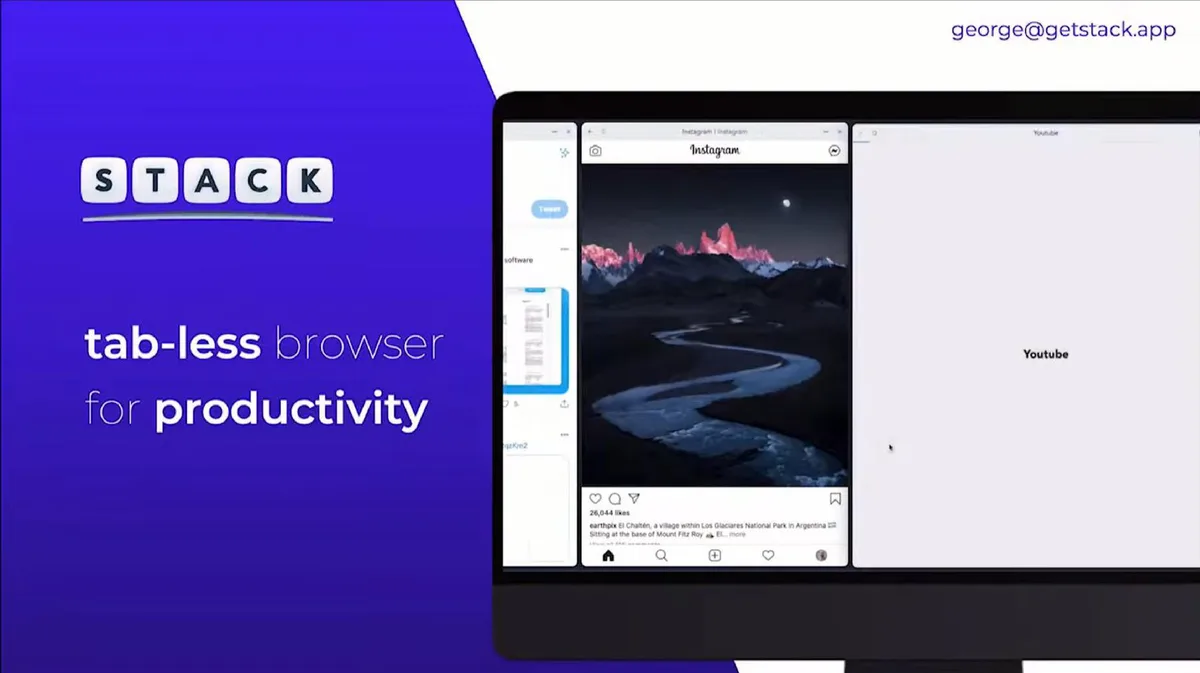 The slide features a visual demonstration of the product's core UI concept (side-by-side app views).