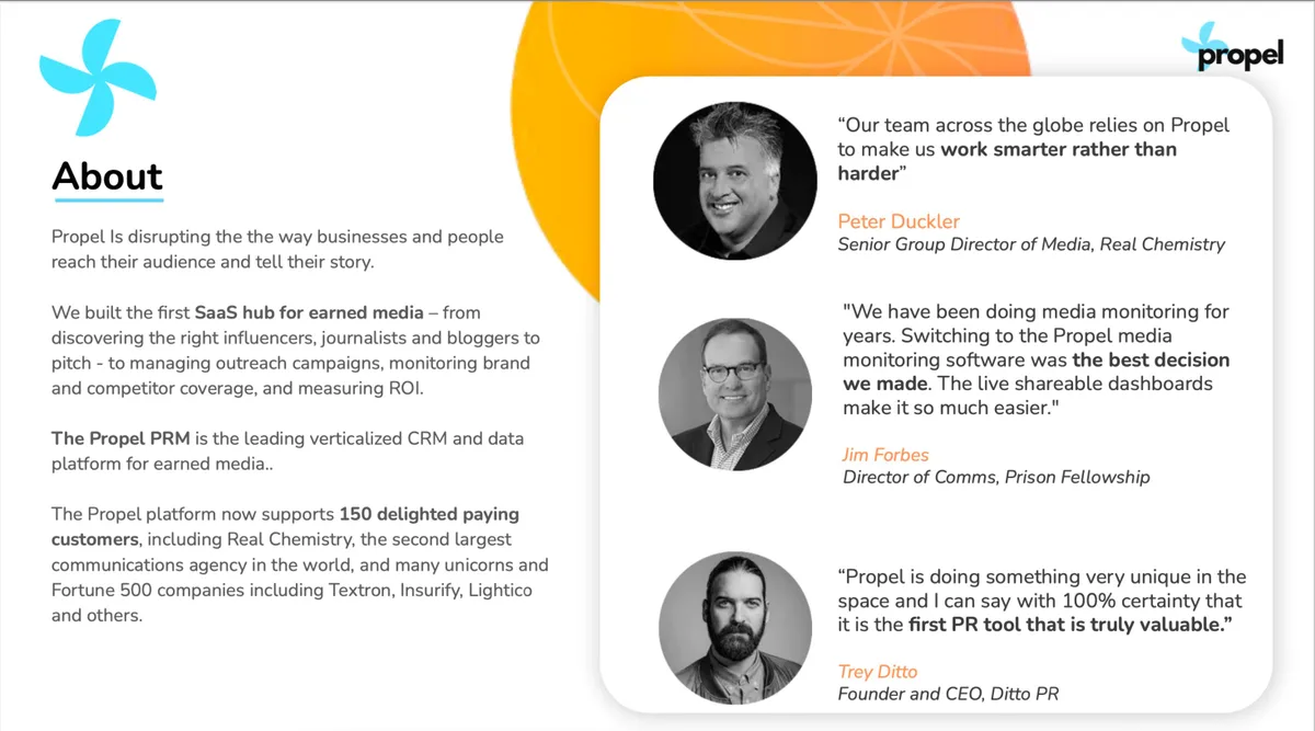 Combines company mission/description with social proof.