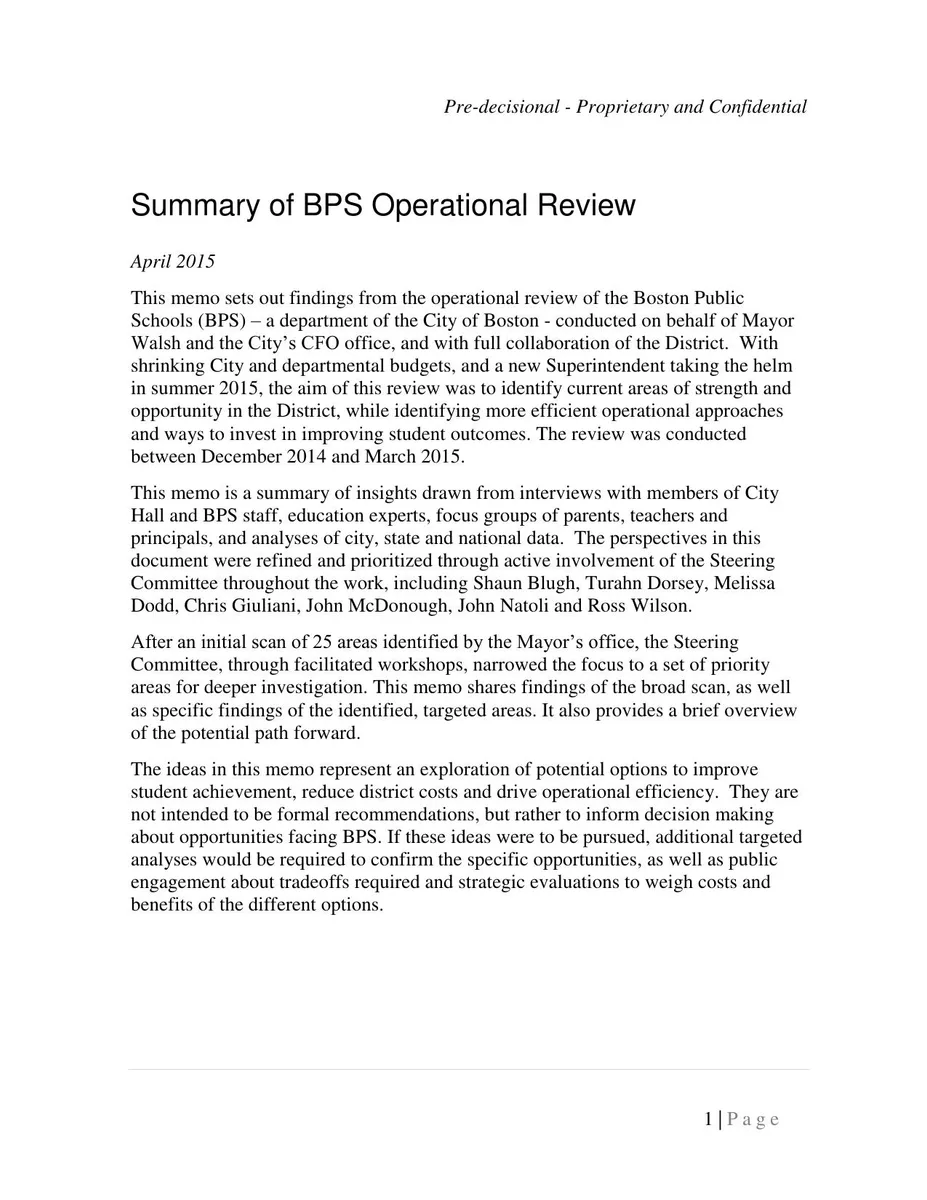 The document is a formal memo/report cover page.