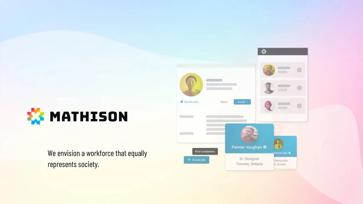 The slide uses a soft, gradient background and UI mockups to ground the high-level vision statement in a tangible product context.