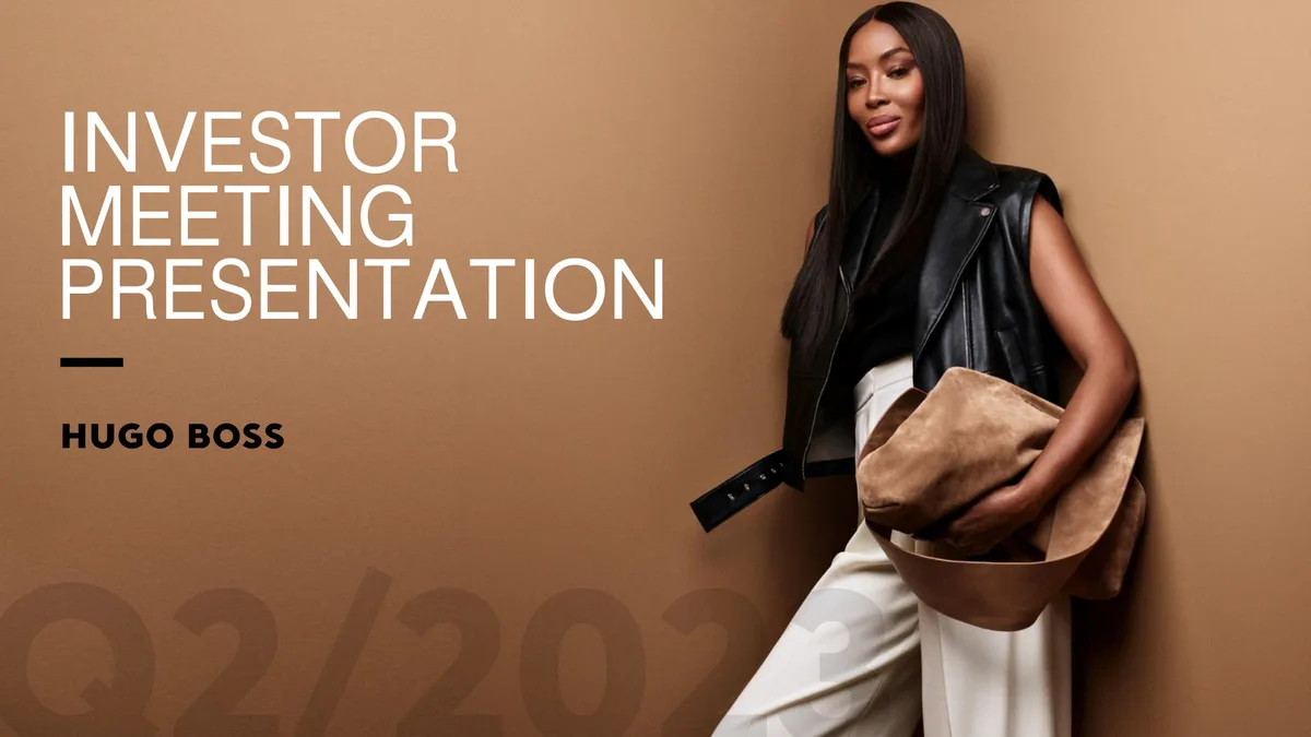 The slide uses a high-fashion photography aesthetic typical of luxury brand investor relations.