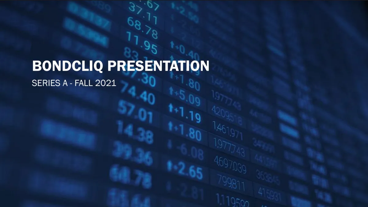 Corporate-bond startup BondCliQ's Series A pitch deck · slide 1