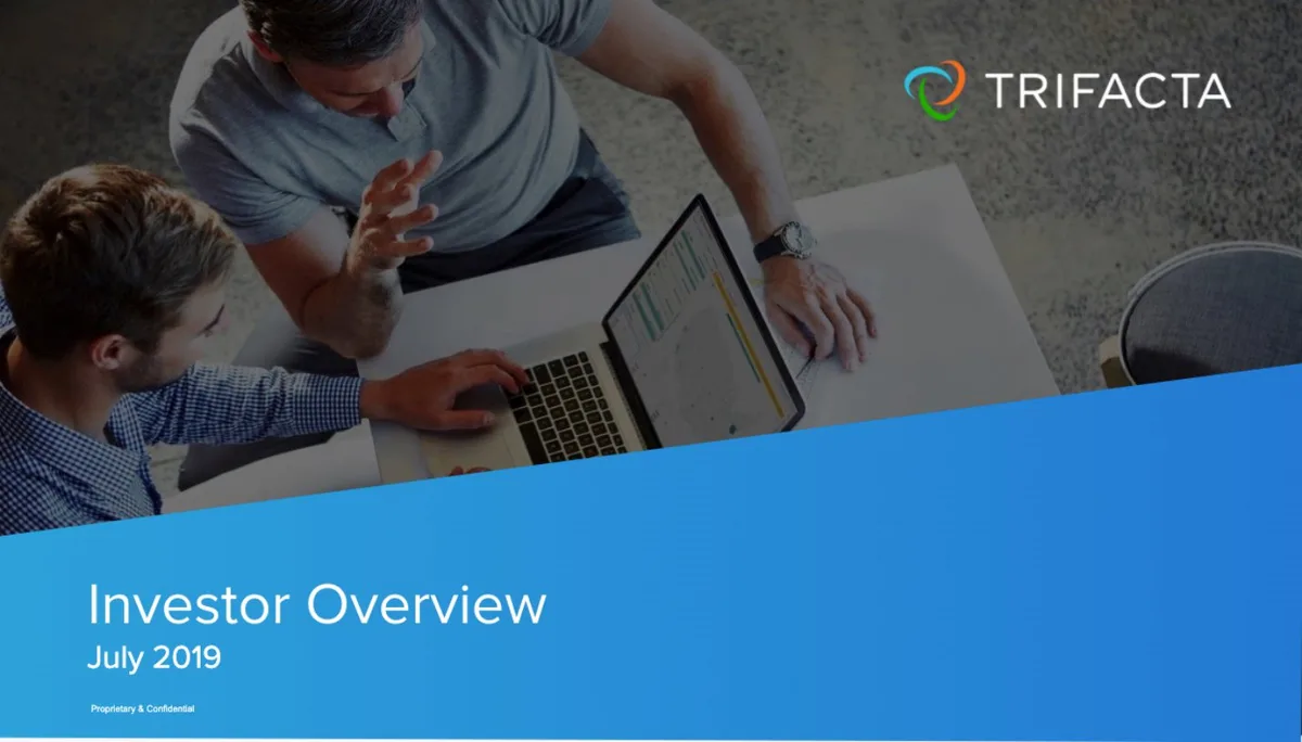 Trifacta pitch deck for raising $100 million from BMW, Google, Accel · slide 1