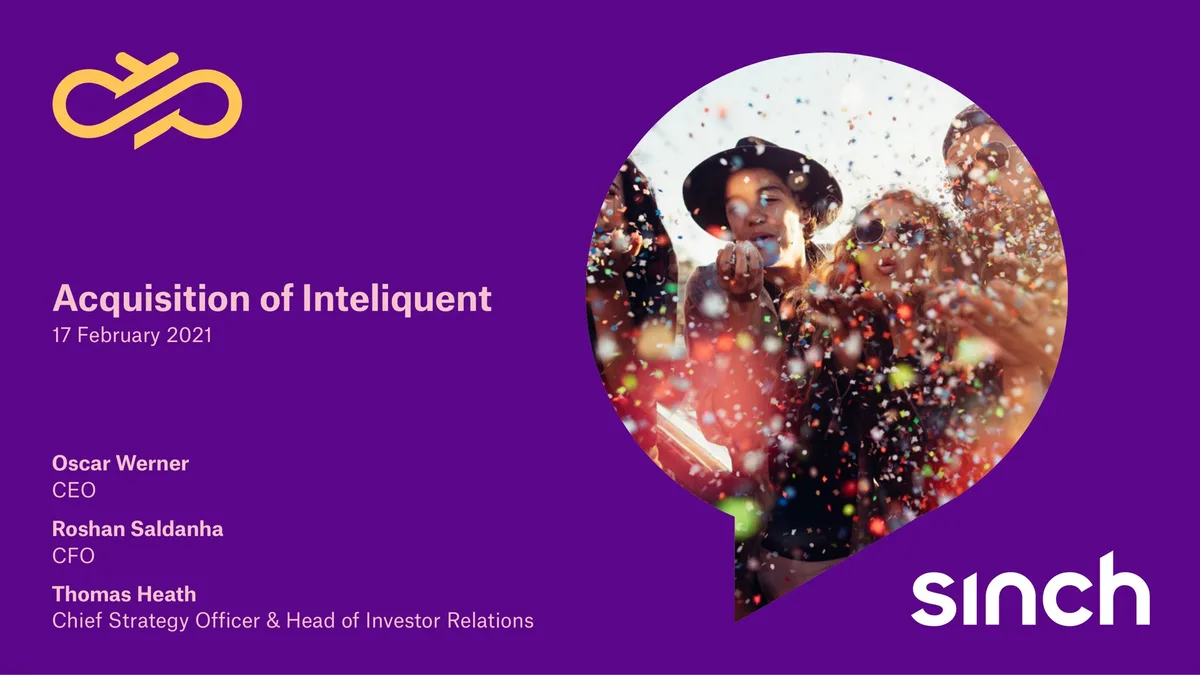 Sinch | Mergers and Acquisitions Presentation Deck | 16 slides · slide 1