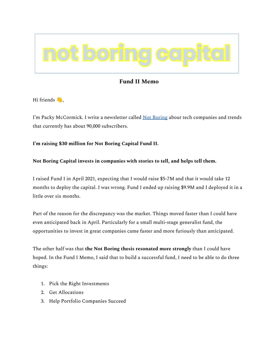 This is a text-heavy, letter-style slide acting as a cover/intro for a fund memo.