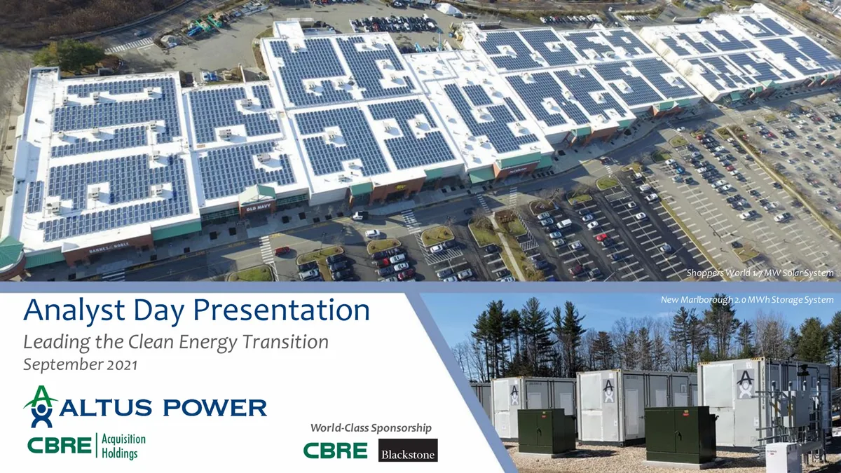 Includes logos for Altus Power, CBRE Acquisition Holdings, and Blackstone.