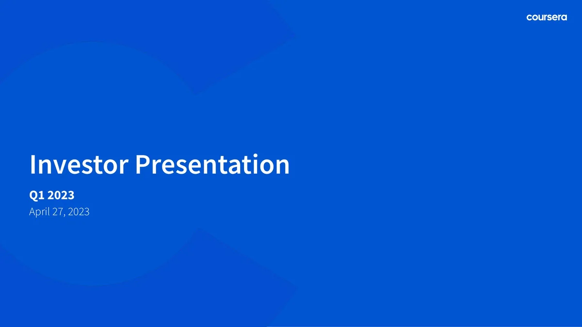 Coursera | Investor Presentation Deck | 31 slides · slide 1