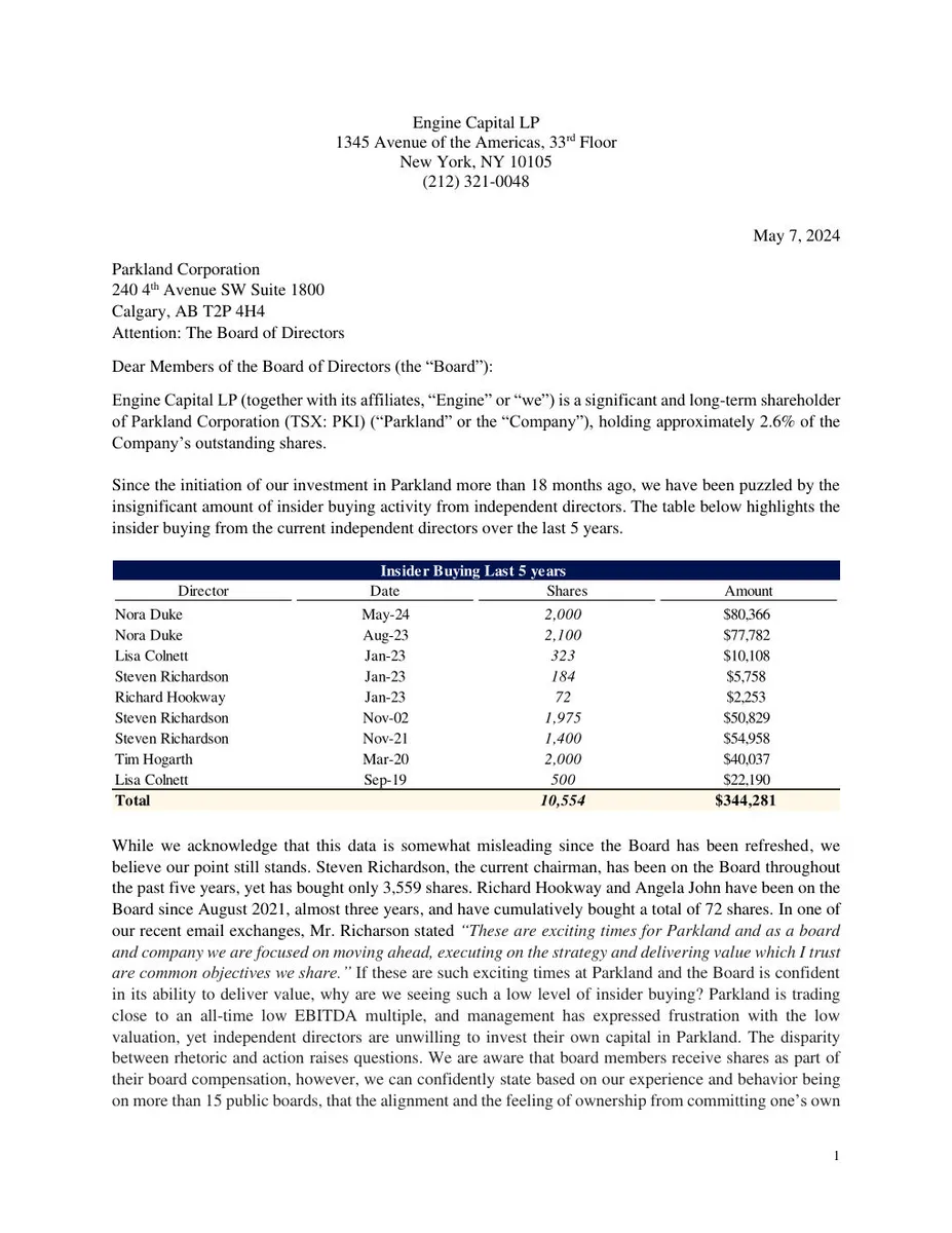 The slide uses a table to quantify insider buying and then uses that data to challenge the Board's stated confidence in the company's future.