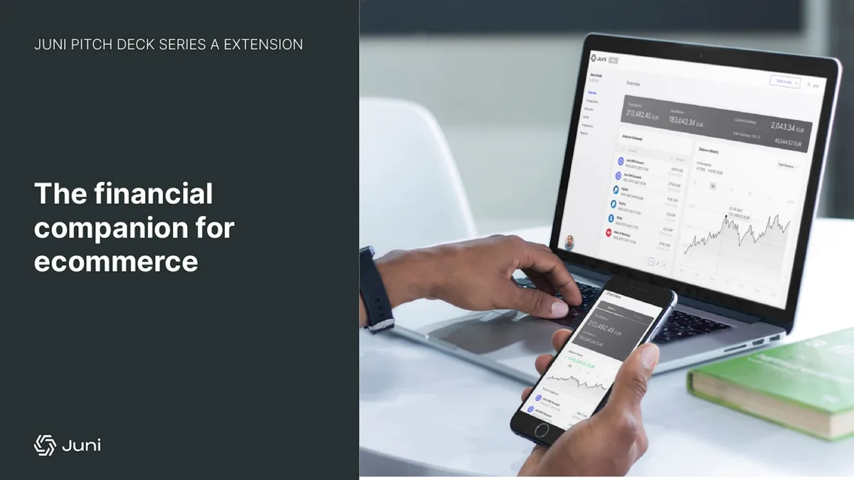 Juni pitch deck: Fintech raises $52 million Series A extension · slide 1