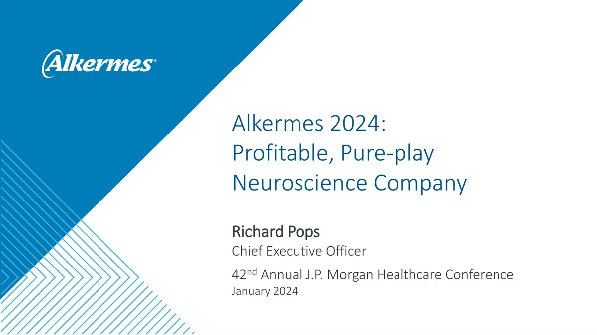 Alkermes | Investor Conference Presentation Deck | 29 slides · slide 1