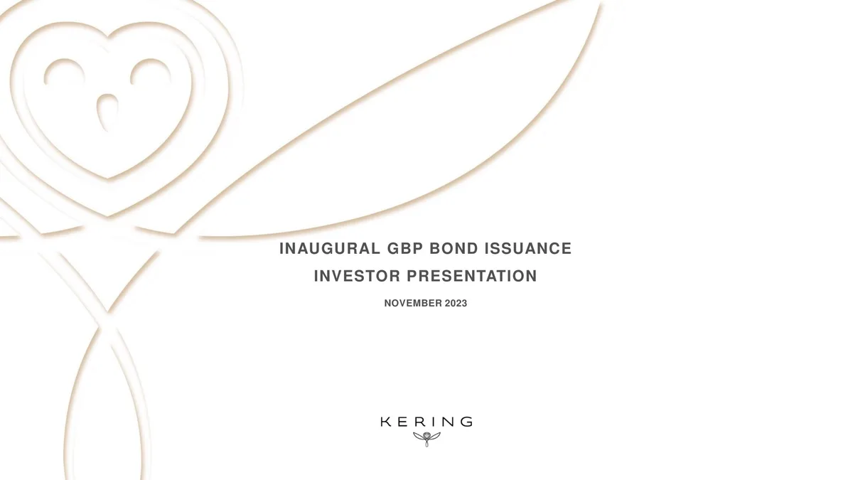 Features Kering's owl logo as a stylized watermark.