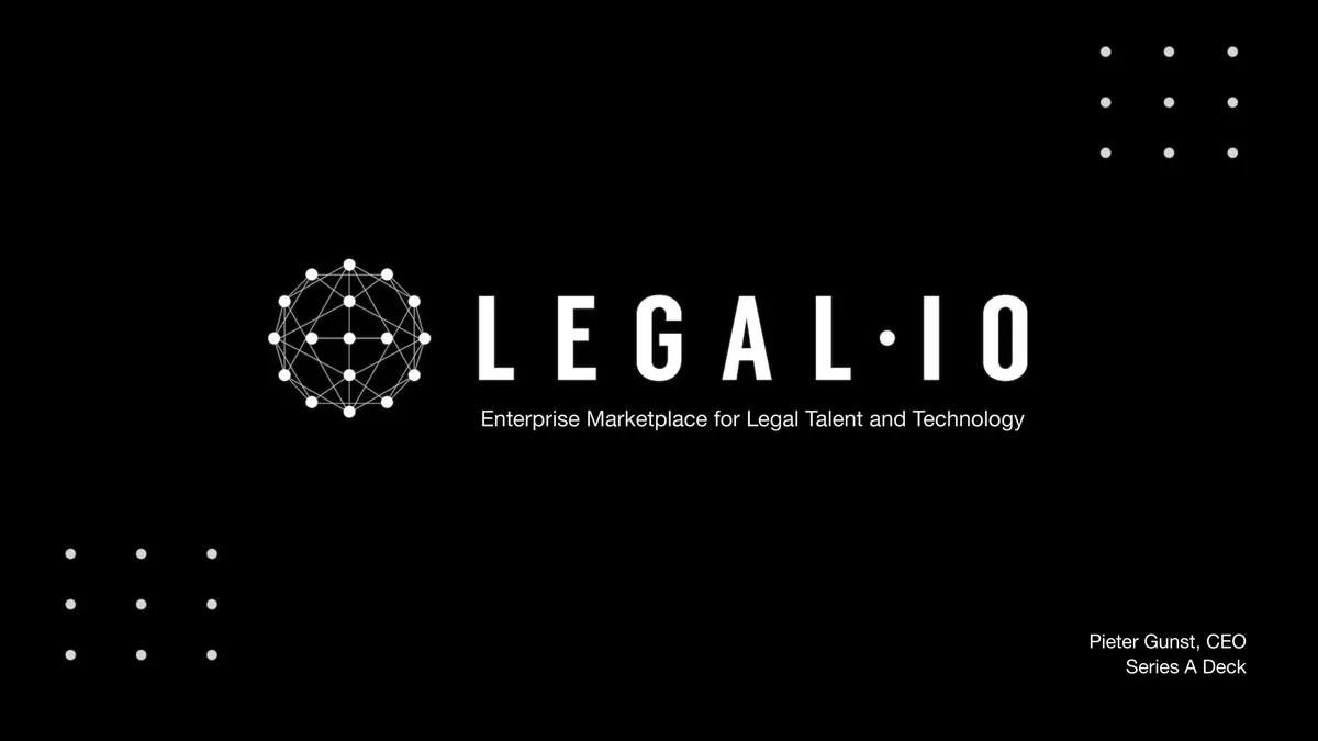 Minimalist black background with company logo and CEO name.