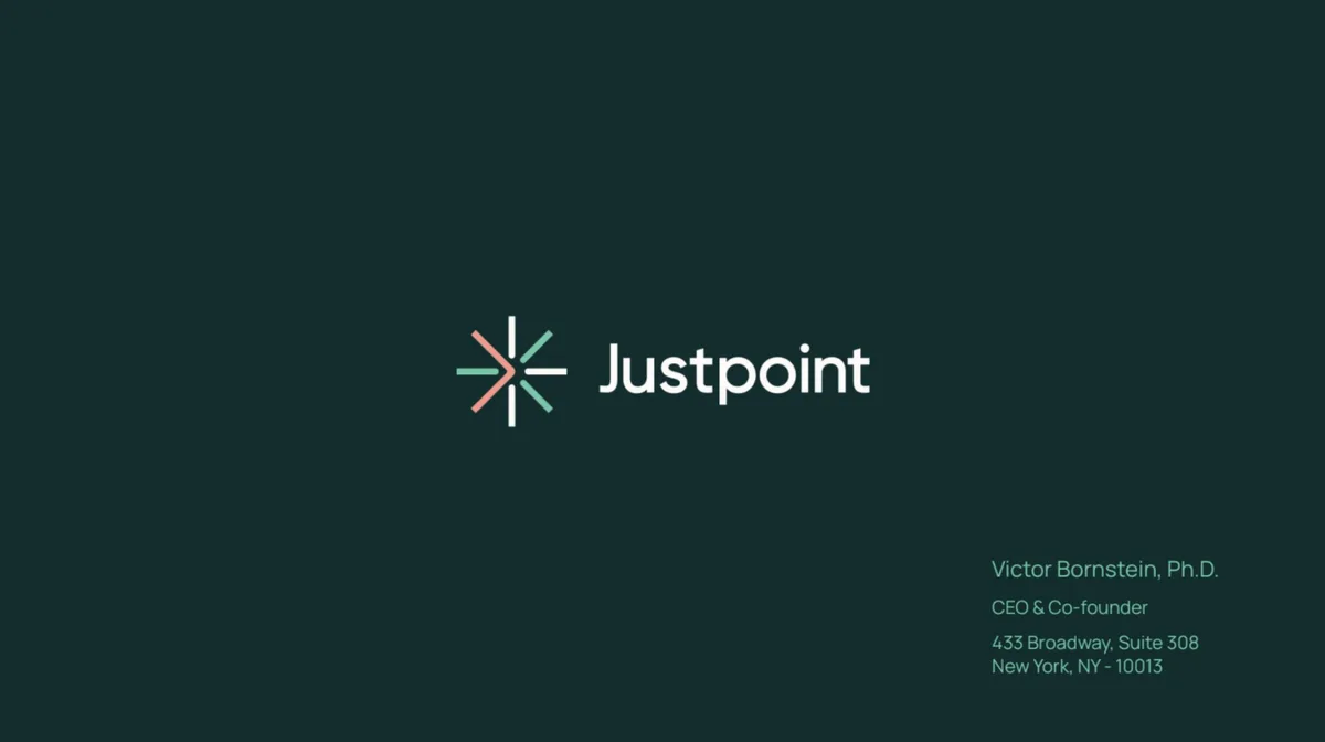 Here's an exclusive look at the pitch deck AI startup Justpoint used to win the backing of Clover Health CEO Vivek Garipalli · slide 1