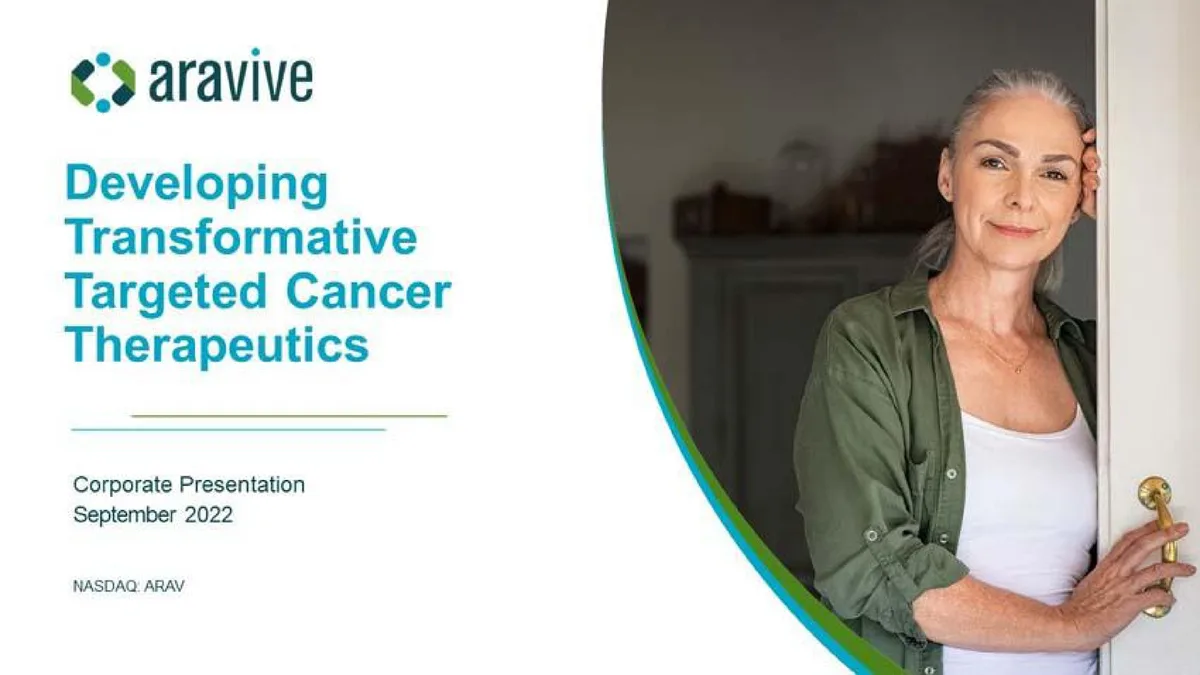 Includes company logo, ticker symbol, and a representative photo of a patient.