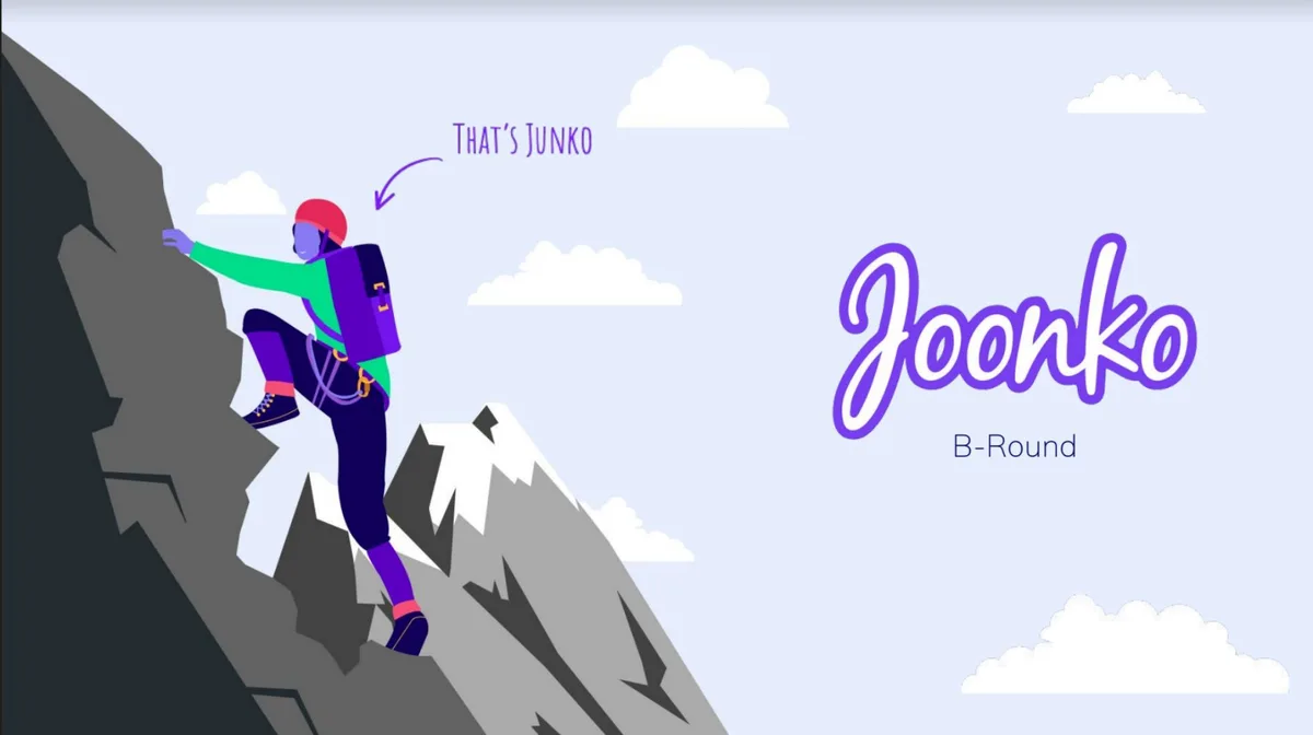 The slide uses a visual metaphor of climbing a mountain to represent the company's journey.