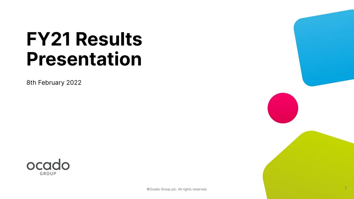 Ocado | Results Presentation Deck | 34 slides · slide 1
