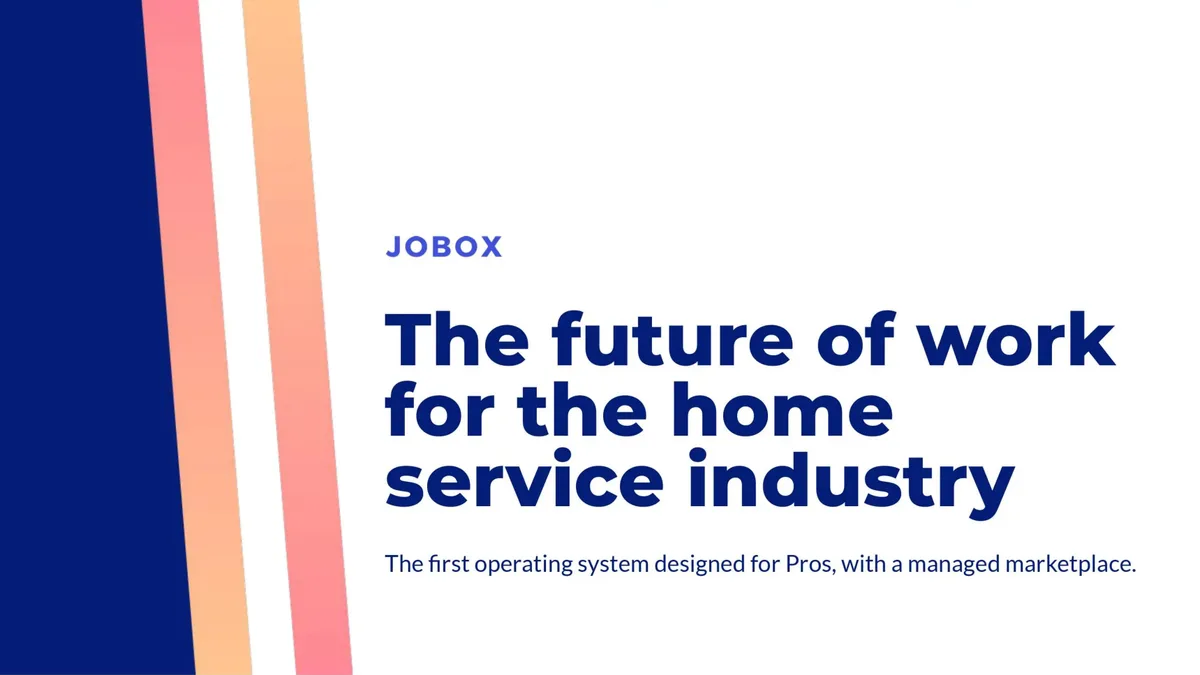 Jobox helps tradespeople find jobs. Check out the 24-slide pitch deck it used to bring Airbnb-backer General Catalyst into its $42 million funding round. · slide 1
