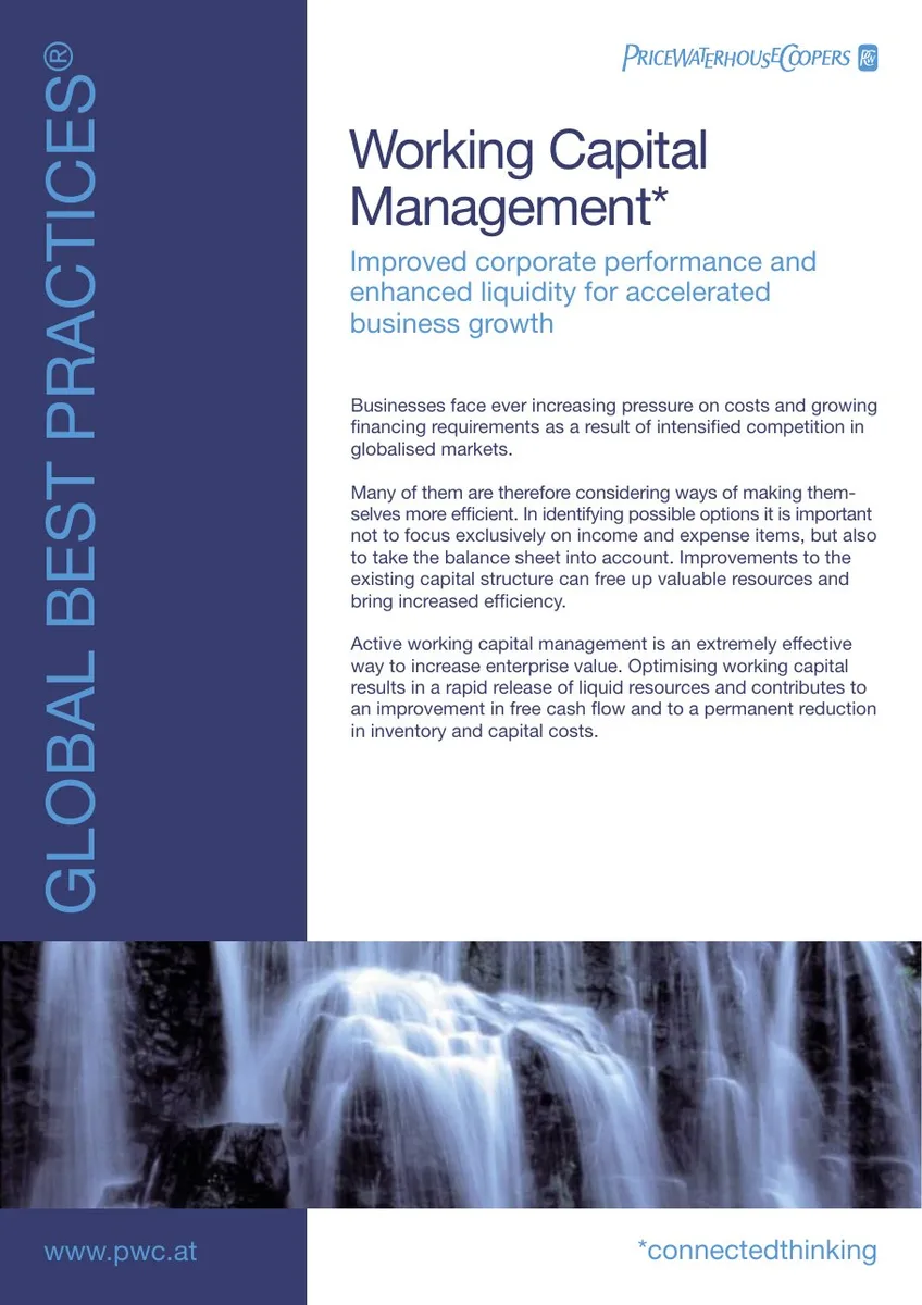 The slide features a vertical sidebar with the text 'GLOBAL BEST PRACTICES' and a waterfall image at the bottom.