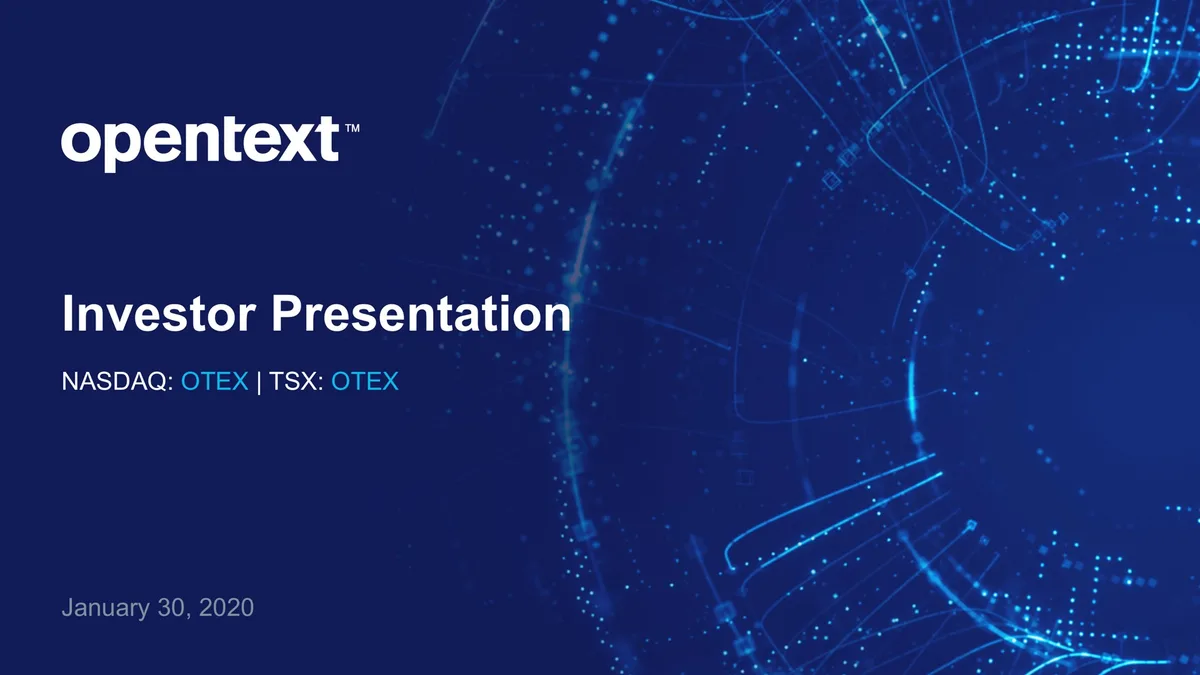 OpenText | Investor Presentation Deck | 34 slides · slide 1