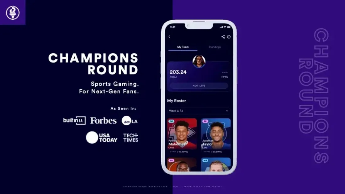 Includes a vertical text element 'CHAMPIONS ROUND' on the right side.
