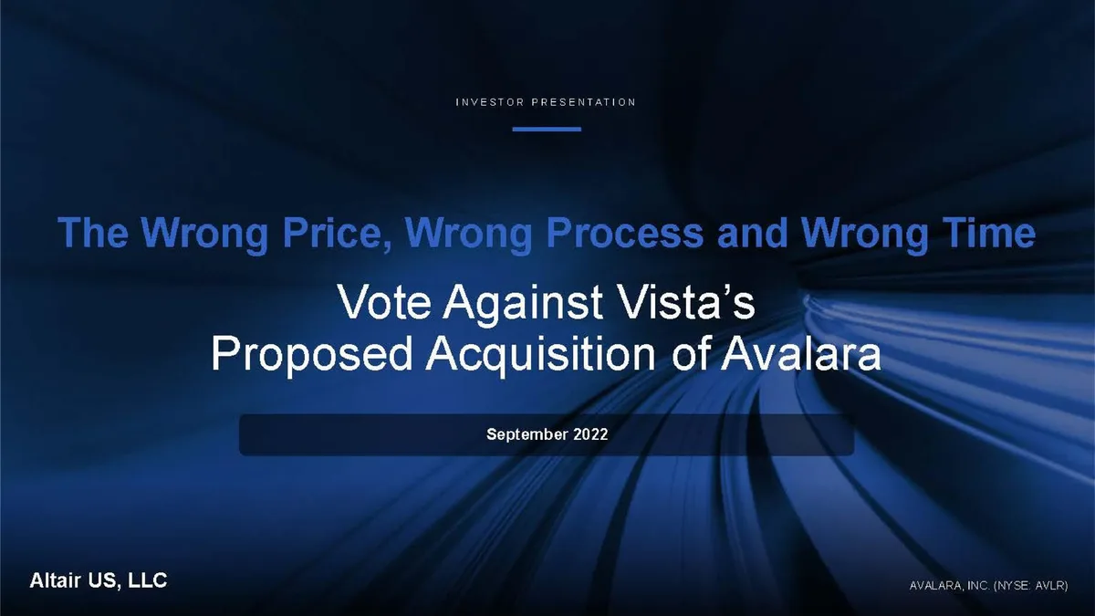 Altair US LLC | Activist Presentation Deck | 38 slides · slide 1