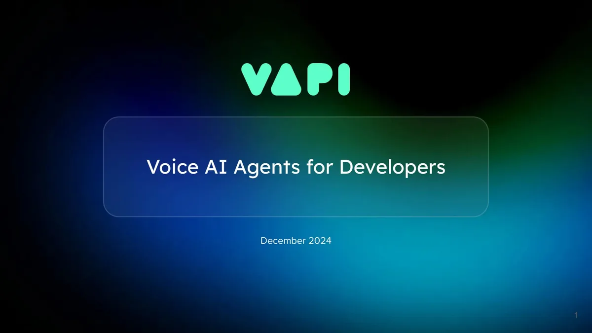 Pitch deck for AI voice agent Vapi's $20 million series A fundraise · slide 1