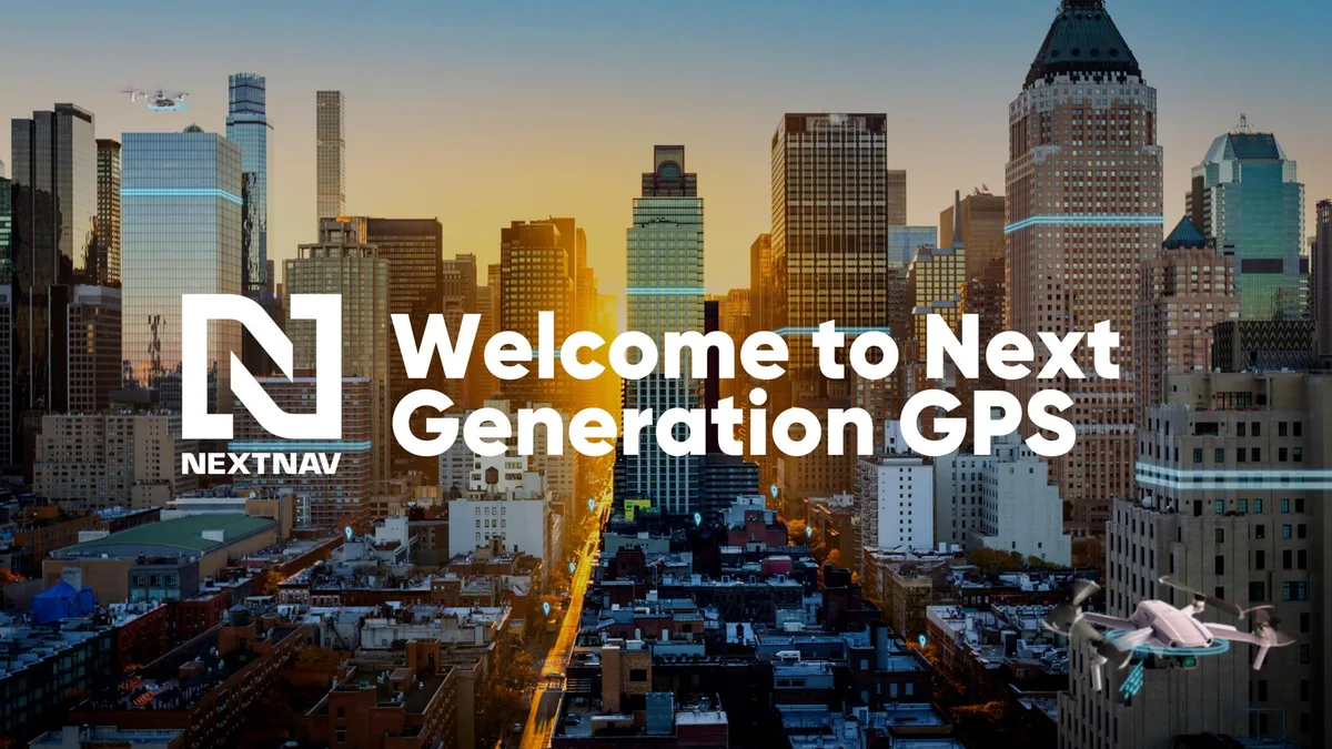 The slide uses a high-quality background image of a city to establish the context of urban navigation and GPS technology.