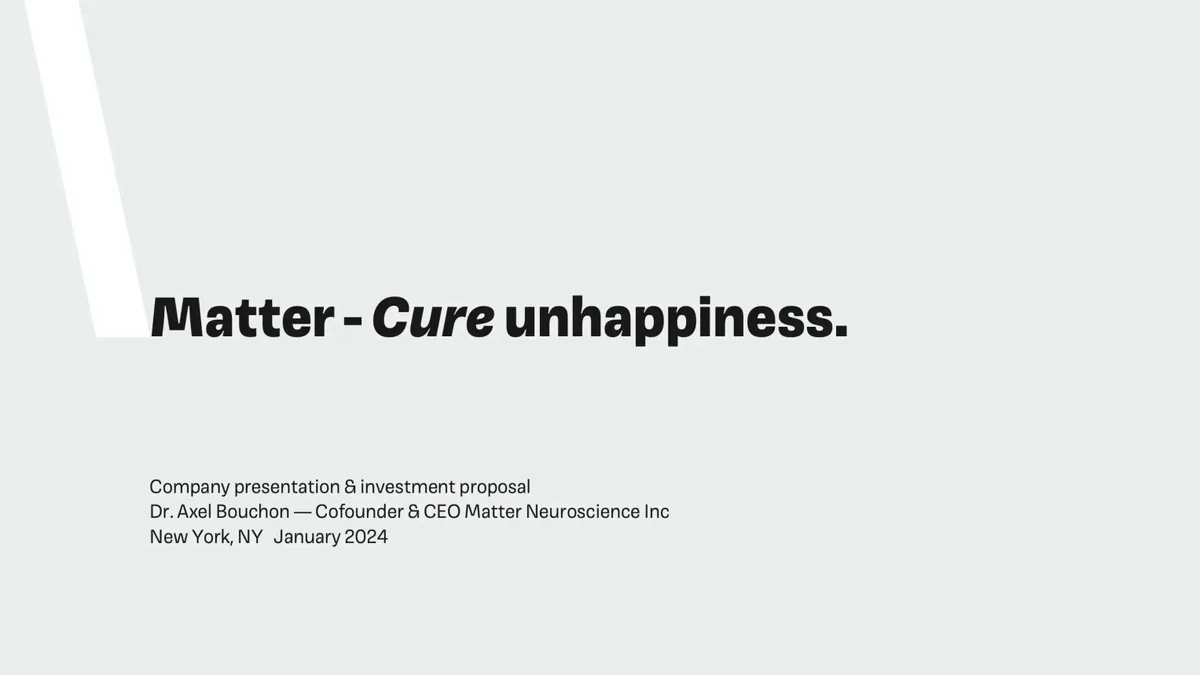 Here's the pitch deck Matter Neuroscience used to raise $26 million · slide 1