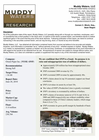 Orient Paper Inc. (ONP)