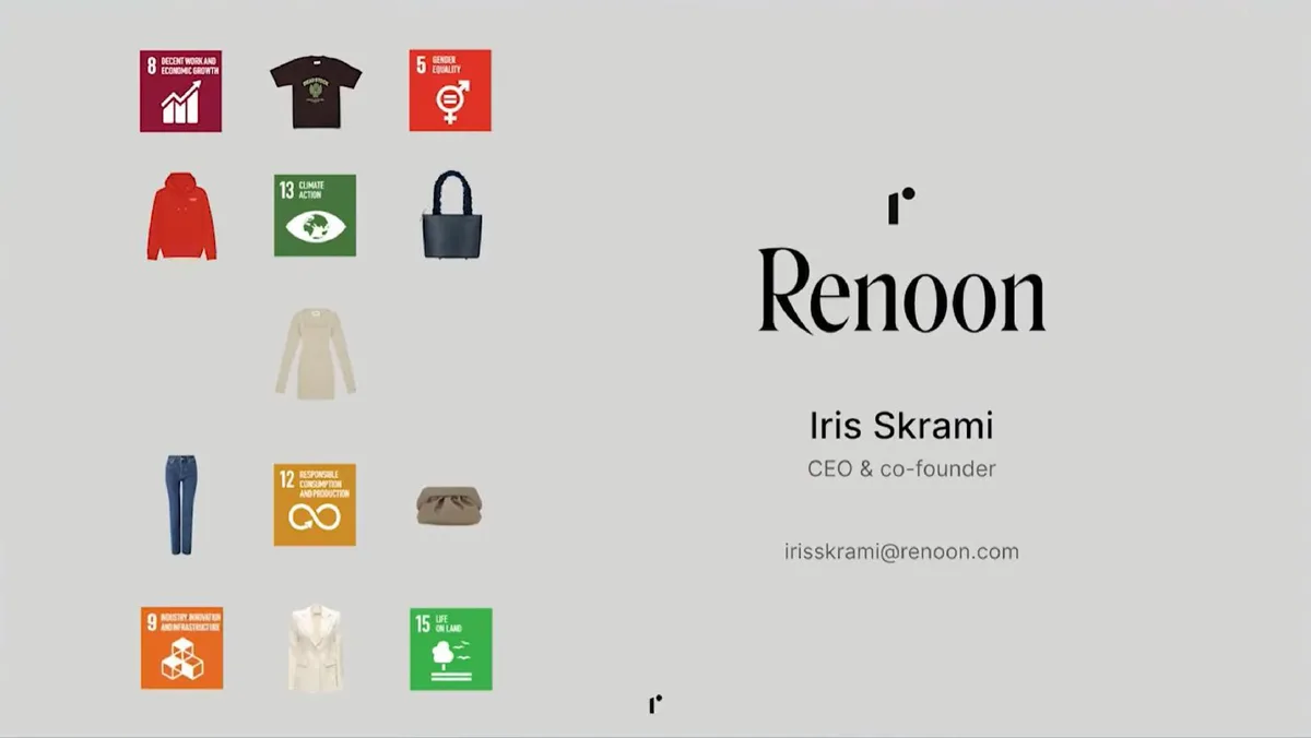 The slide uses a grid of UN SDG icons mixed with product images to signal sustainability focus.