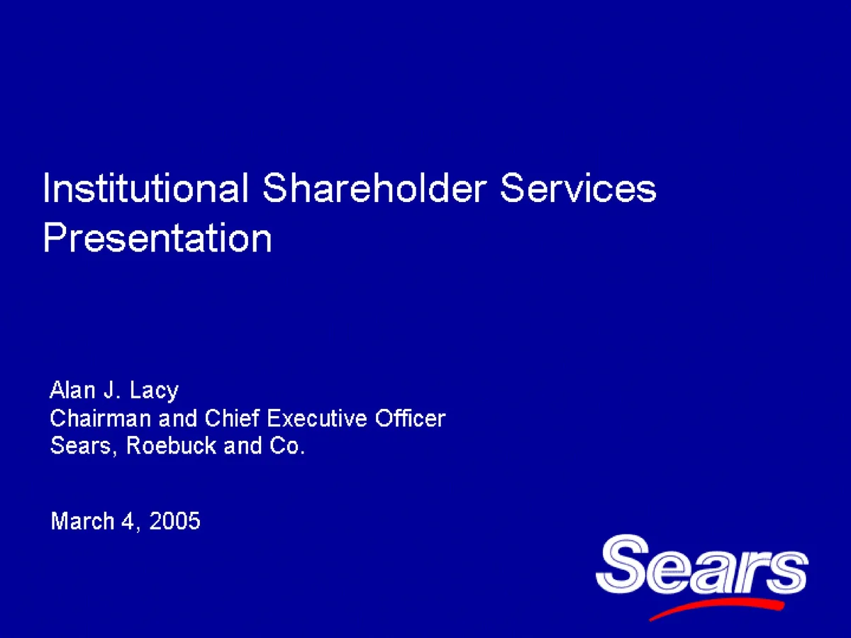 Sears | Investor Presentation Deck | 14 slides · slide 1