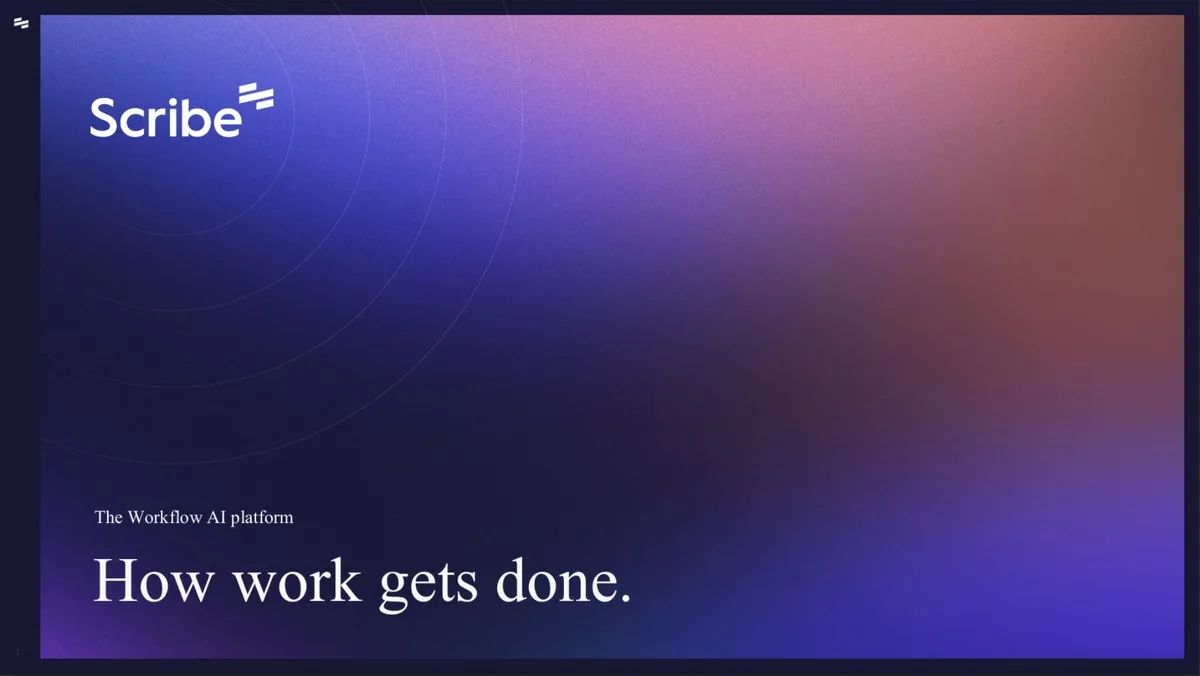 Pitch deck: Scribe raised $75 million to fix how companies adopt AI · slide 1