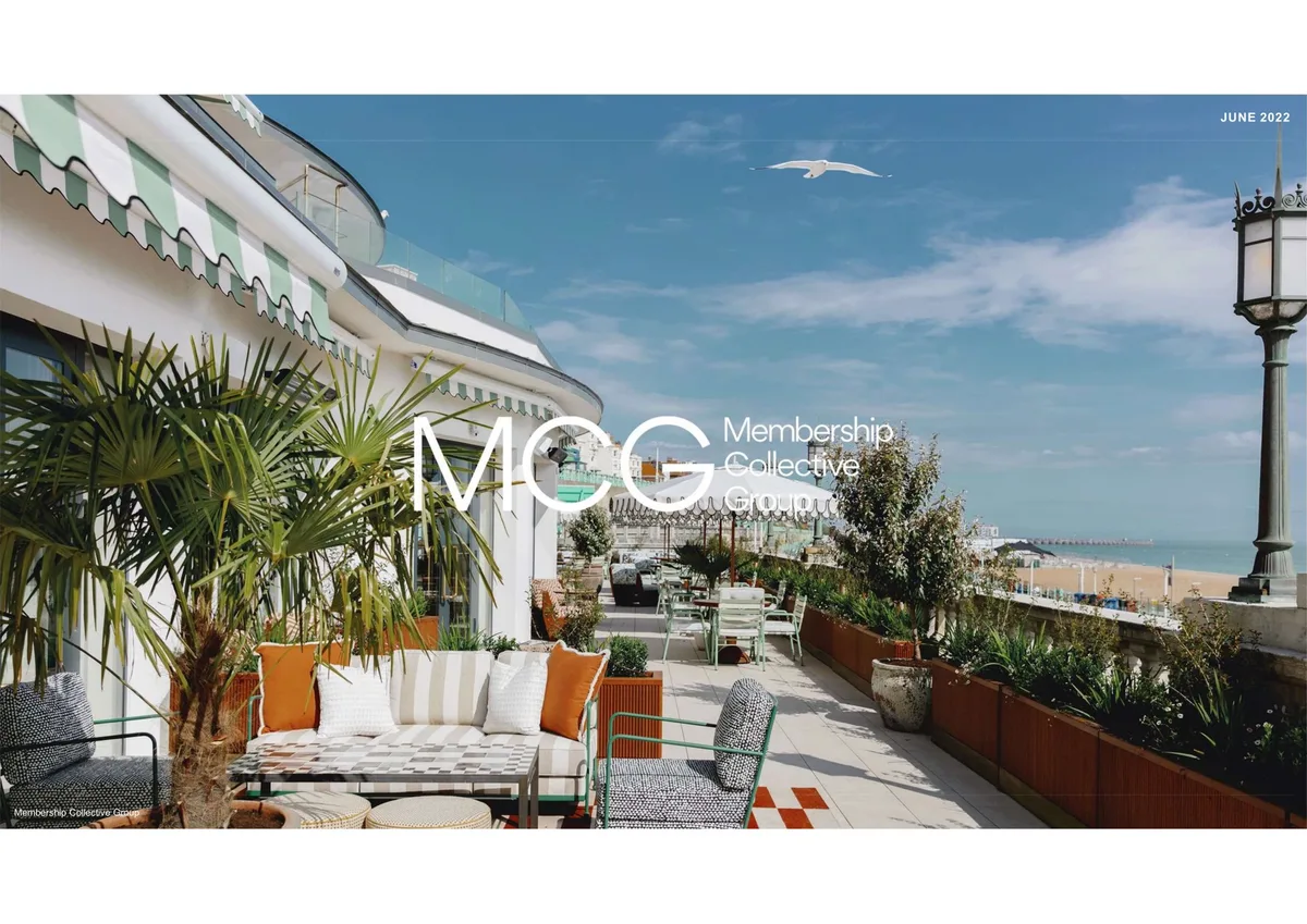The image shows a terrace setting, likely a Soho House property.